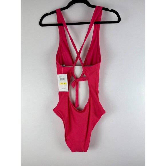 NWT Becca by Rebecca Virtue Swimwear w/ Corset lace-up Size M Coral swimsuit - Picture 11 of 15